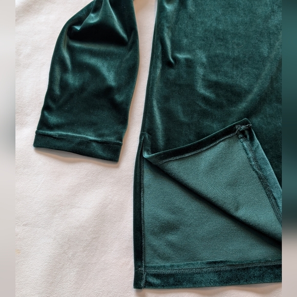 Retro Carol Reed Collection Women's Green Blouse Stretch Velvet Like Button-Up L - Picture 12 of 16